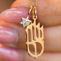 Shalom שלום Pendant charm necklace with Star of David Diamond charm pendant in 14k gold