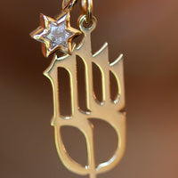 Shalom שלום Pendant charm necklace with Star of David Diamond charm pendant in 14k gold