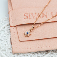 Small Star of David Charm necklace with blue sapphire and diamonds - ready to gift