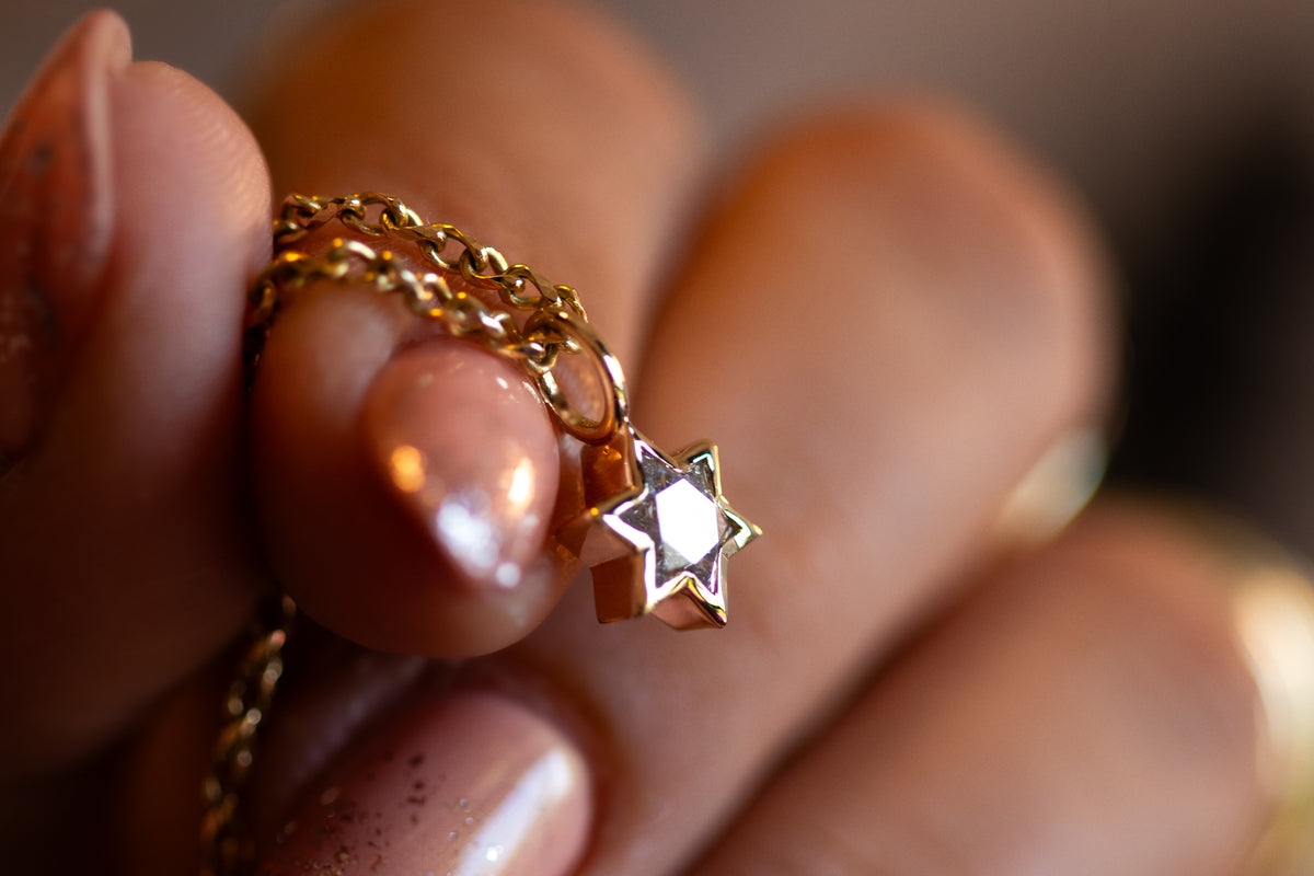 StarRay - Salt and Pepper Diamond-Cut Magen David Charm Pendant