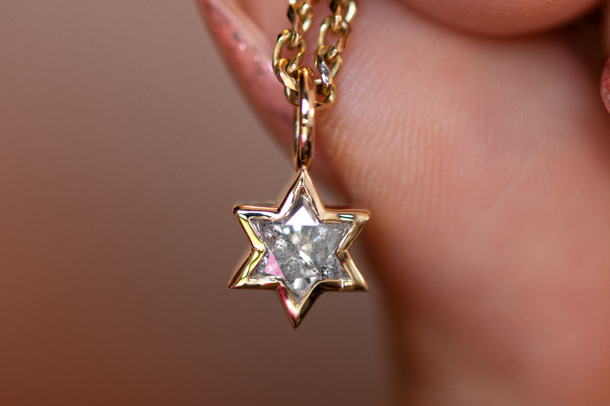StarRay - Salt and Pepper Diamond-Cut Magen David Charm Pendant