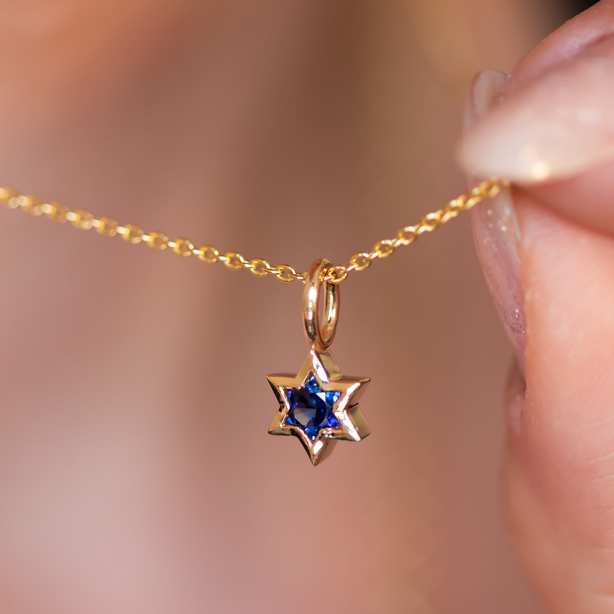 Orion | Star of David Cut Blue Sapphire Gold Charm Pendant