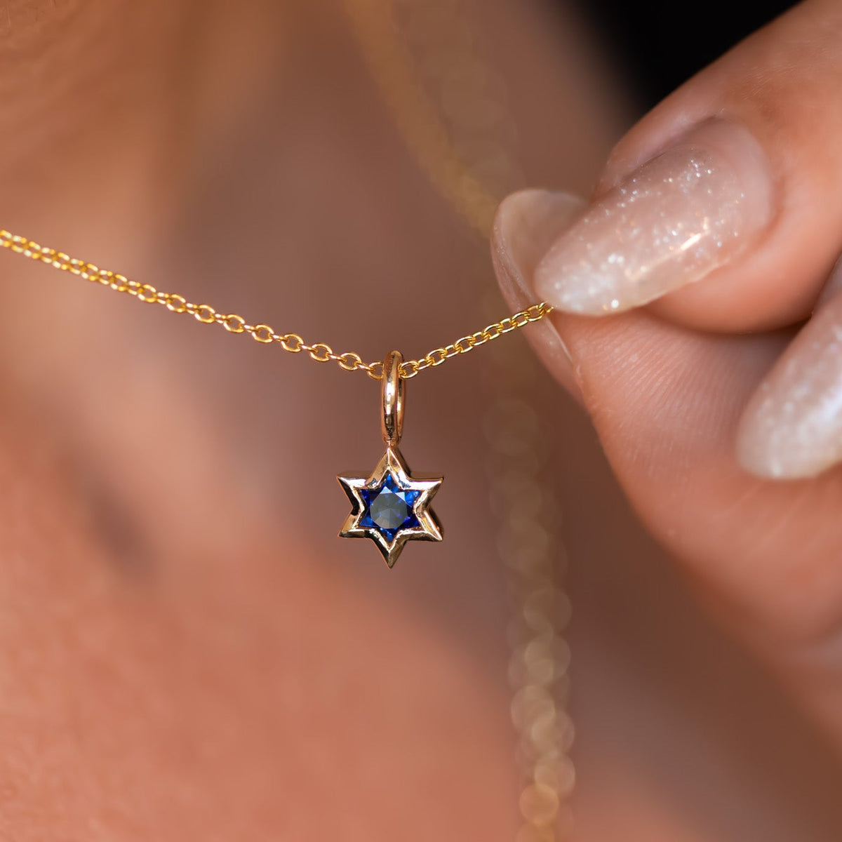 Orion | Star of David Cut Blue Sapphire Gold Charm Pendant