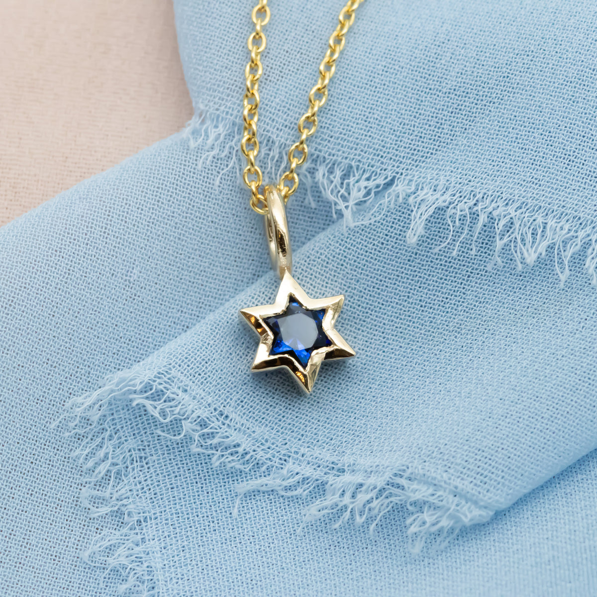 Orion | Star of David Cut Blue Sapphire Gold Charm Pendant