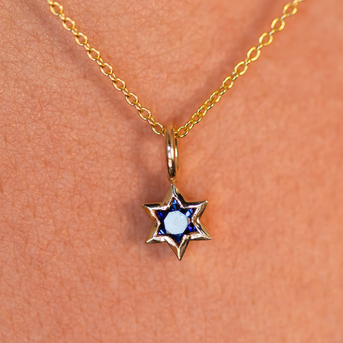 Orion | Star of David Cut Blue Sapphire Gold Charm Pendant
