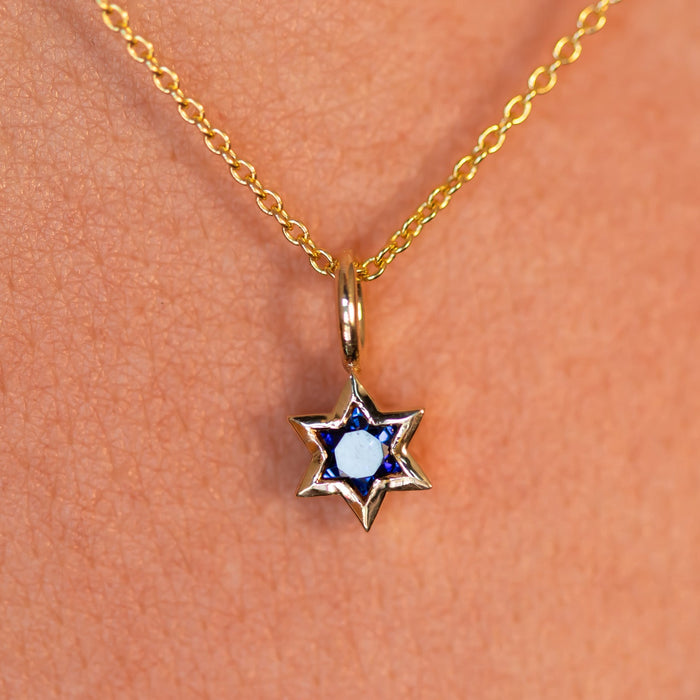Orion | Star of David Cut Blue Sapphire Gold Charm Pendant