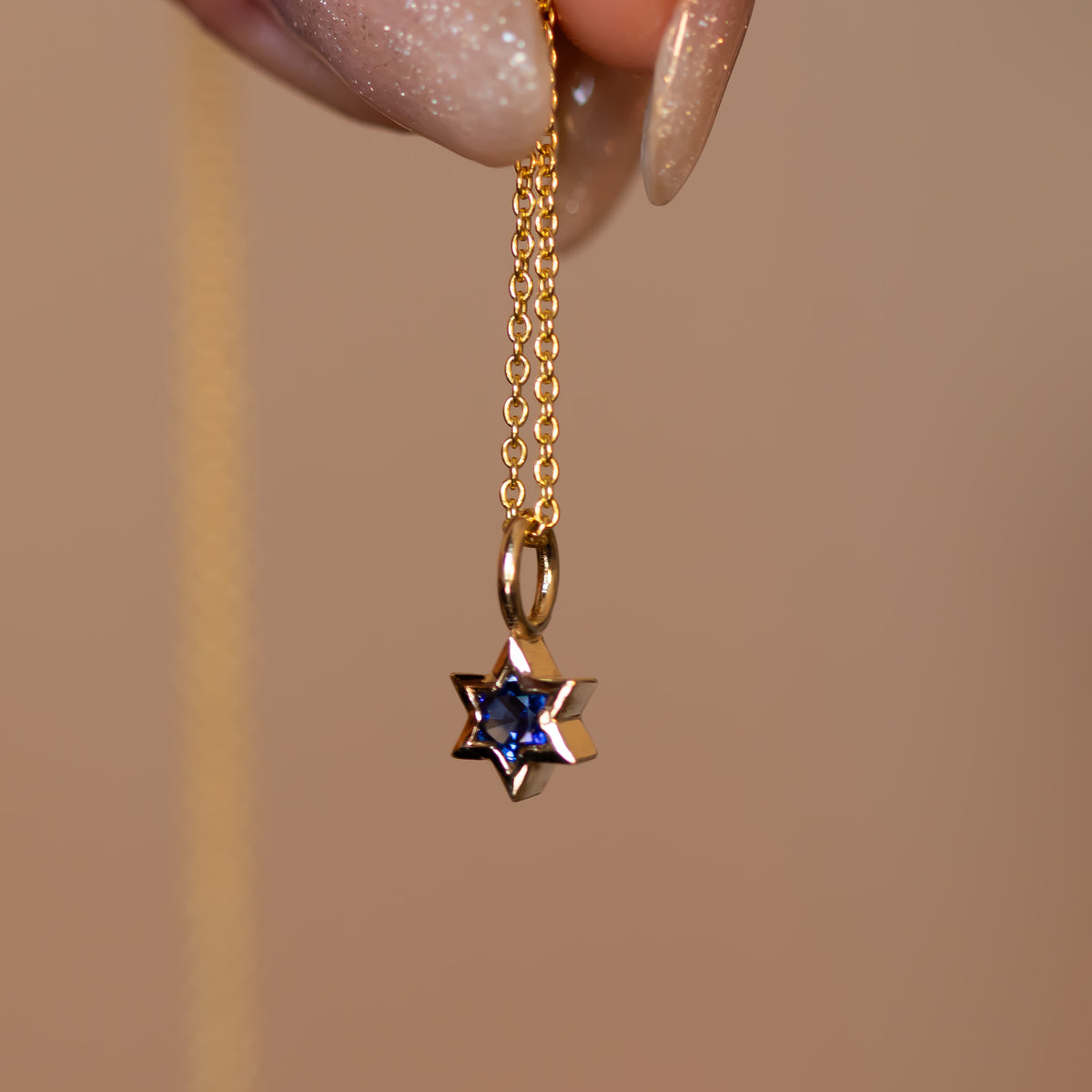Orion | Star of David Cut Blue Sapphire Gold Charm Pendant