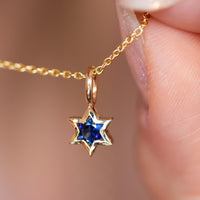 Orion | Star of David Cut Blue Sapphire Gold Charm Pendant