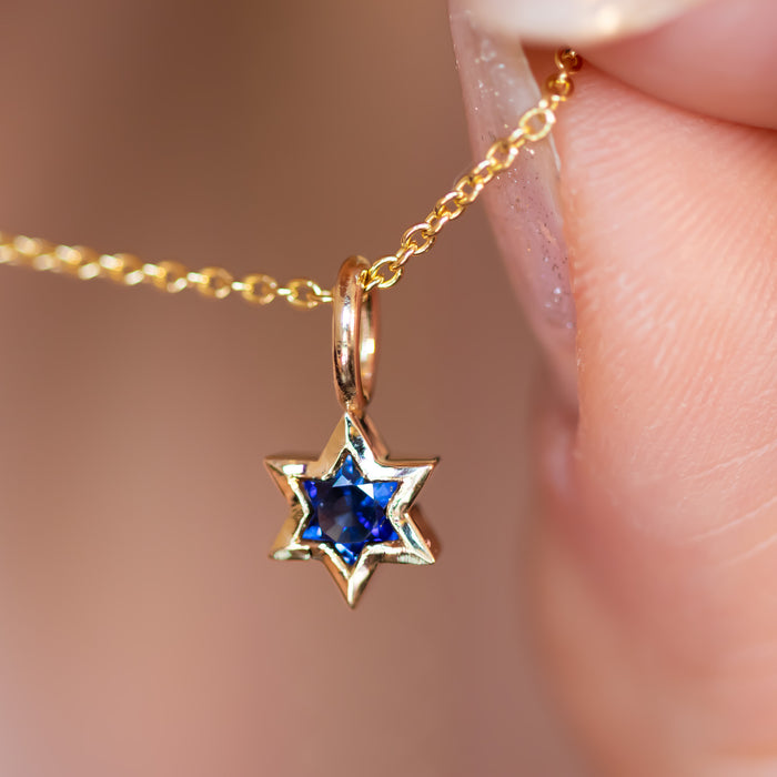 Orion | Star of David Cut Blue Sapphire Gold Charm Pendant