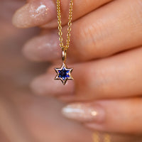 Orion | Star of David Cut Blue Sapphire Gold Charm Pendant
