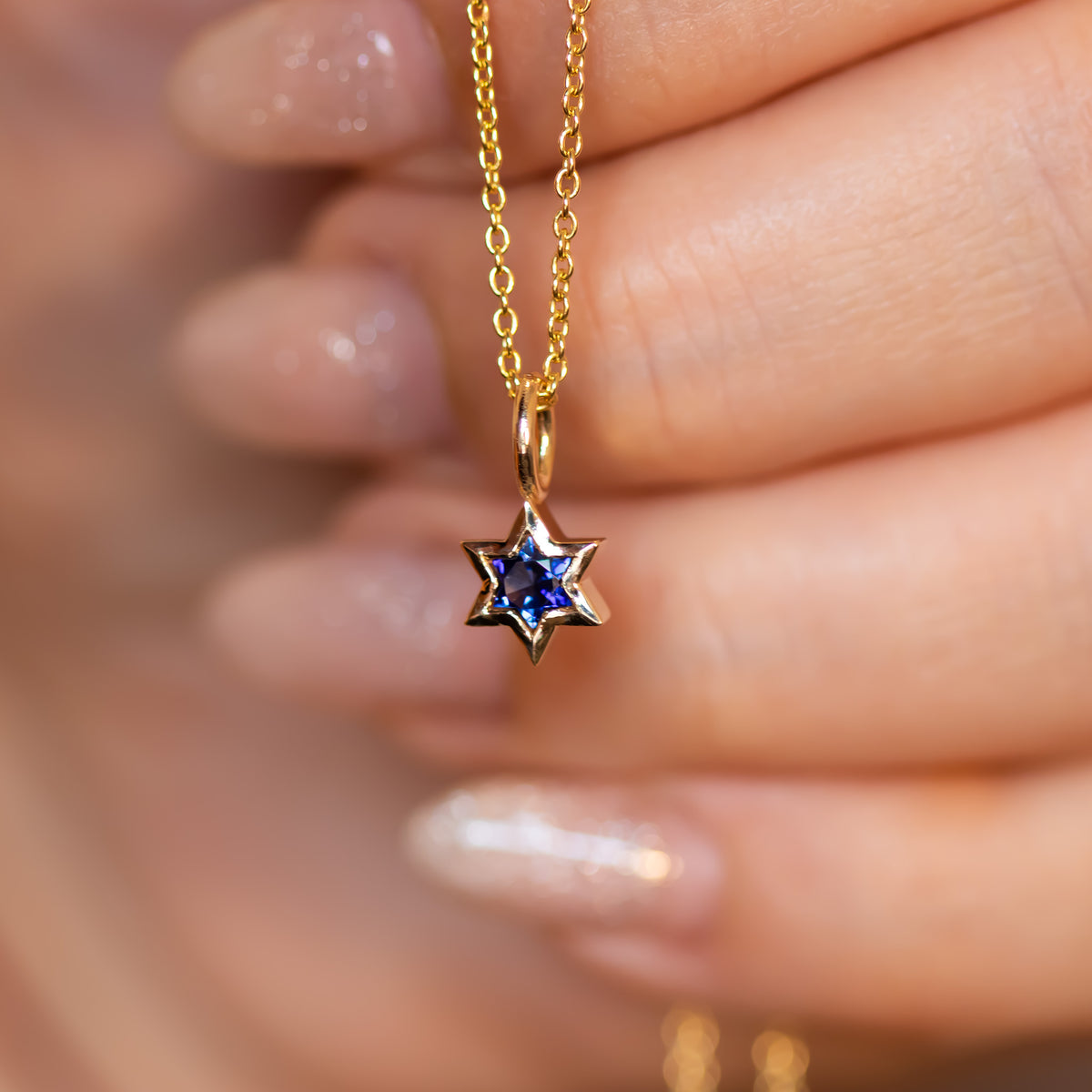 Orion | Star of David Cut Blue Sapphire Gold Charm Pendant