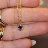 Orion | Star of David Cut Blue Sapphire Gold Charm Pendant