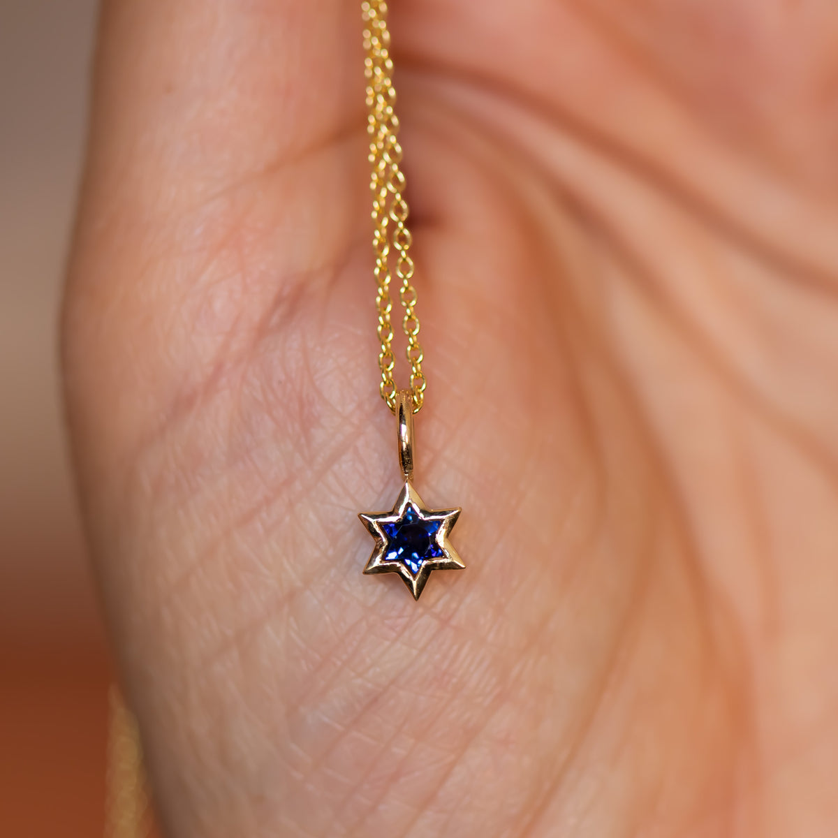 Orion | Star of David Cut Blue Sapphire Gold Charm Pendant