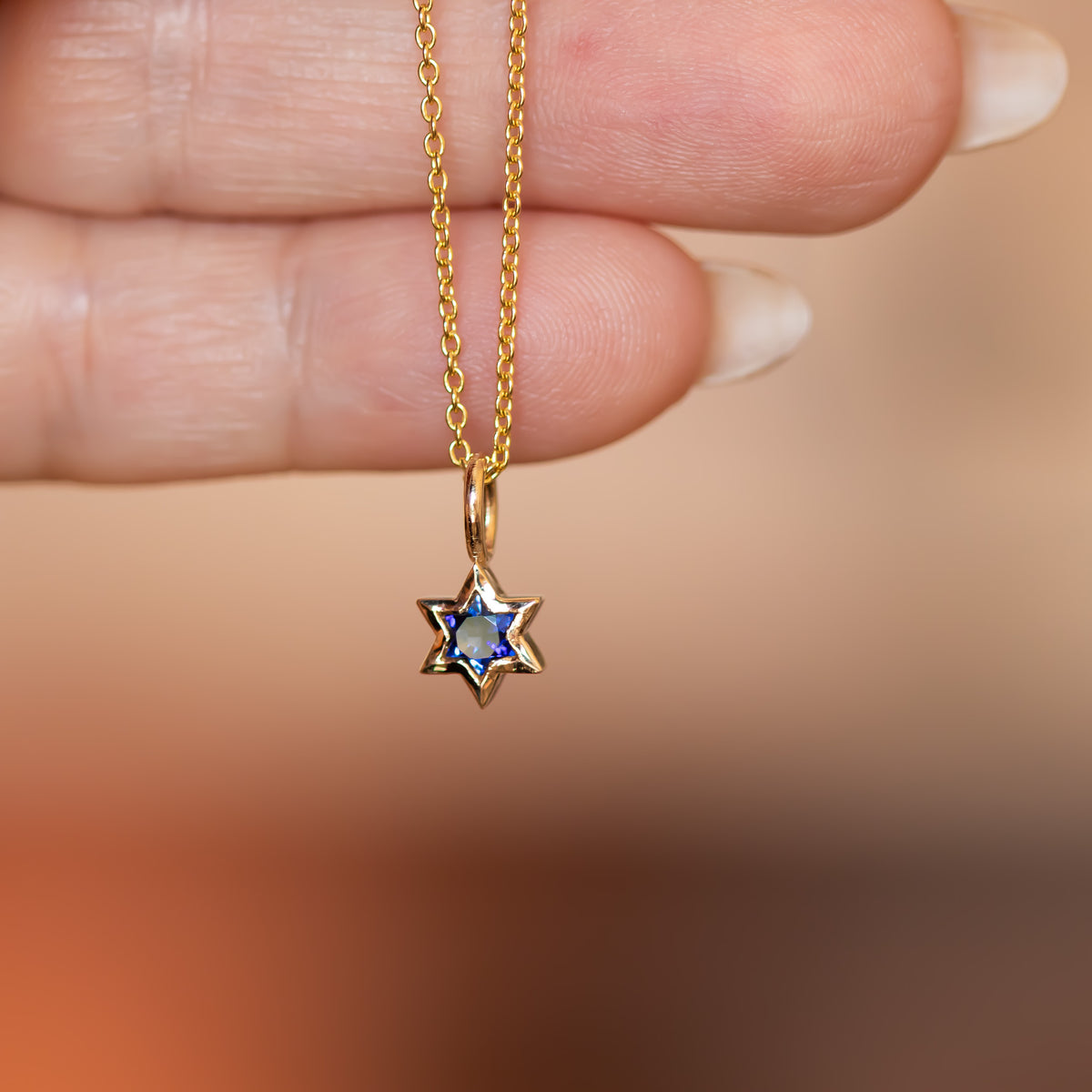 Orion | Star of David Cut Blue Sapphire Gold Charm Pendant