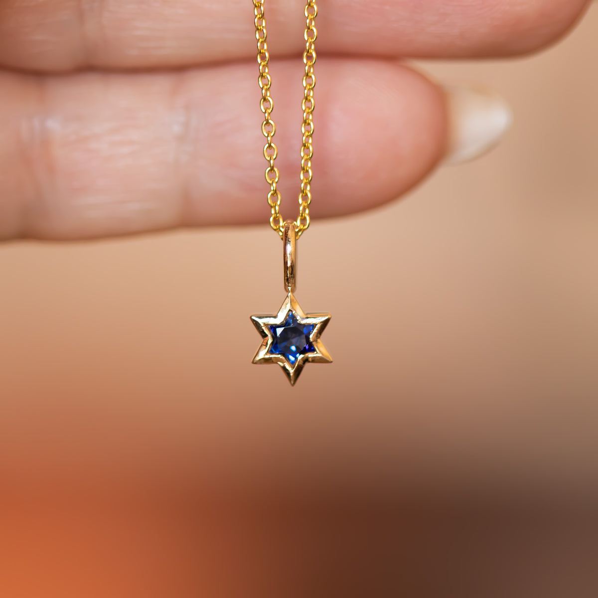 Orion | Star of David Cut Blue Sapphire Gold Charm Pendant