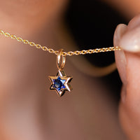 Orion | Star of David Cut Blue Sapphire Gold Charm Pendant