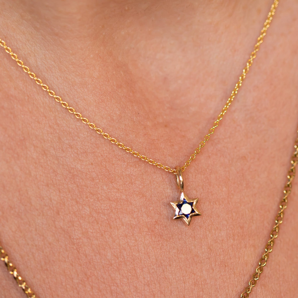Orion | Star of David Cut Blue Sapphire Gold Charm Pendant