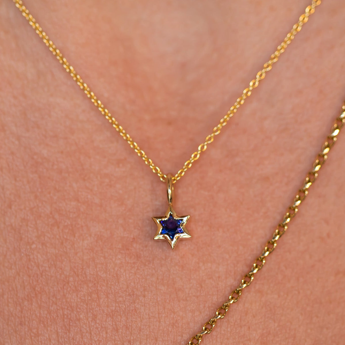 Orion | Star of David Cut Blue Sapphire Gold Charm Pendant