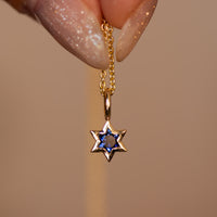 Orion | Star of David Cut Blue Sapphire Gold Charm Pendant