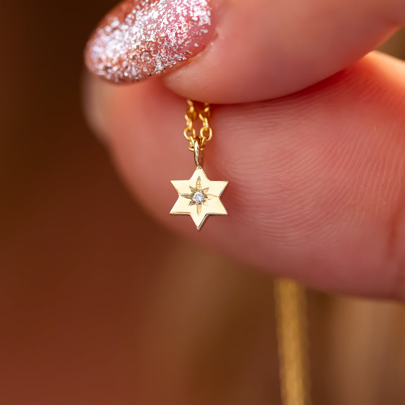 Tiny Diamond Star of David Charm Necklace