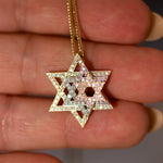 Three Star Of David Diamond Pendant Necklace