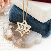Three Star Of David Diamond Pendant Necklace