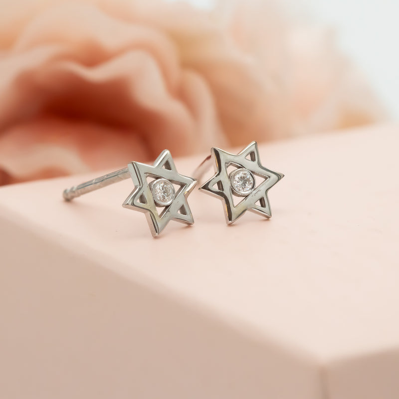 Star of David Diamond Stud Earrings | Magen David Jewelry