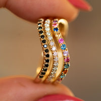Wave curved Diamond wedding band in 14k gold