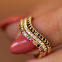 Wave curved Diamond wedding band in 14k gold