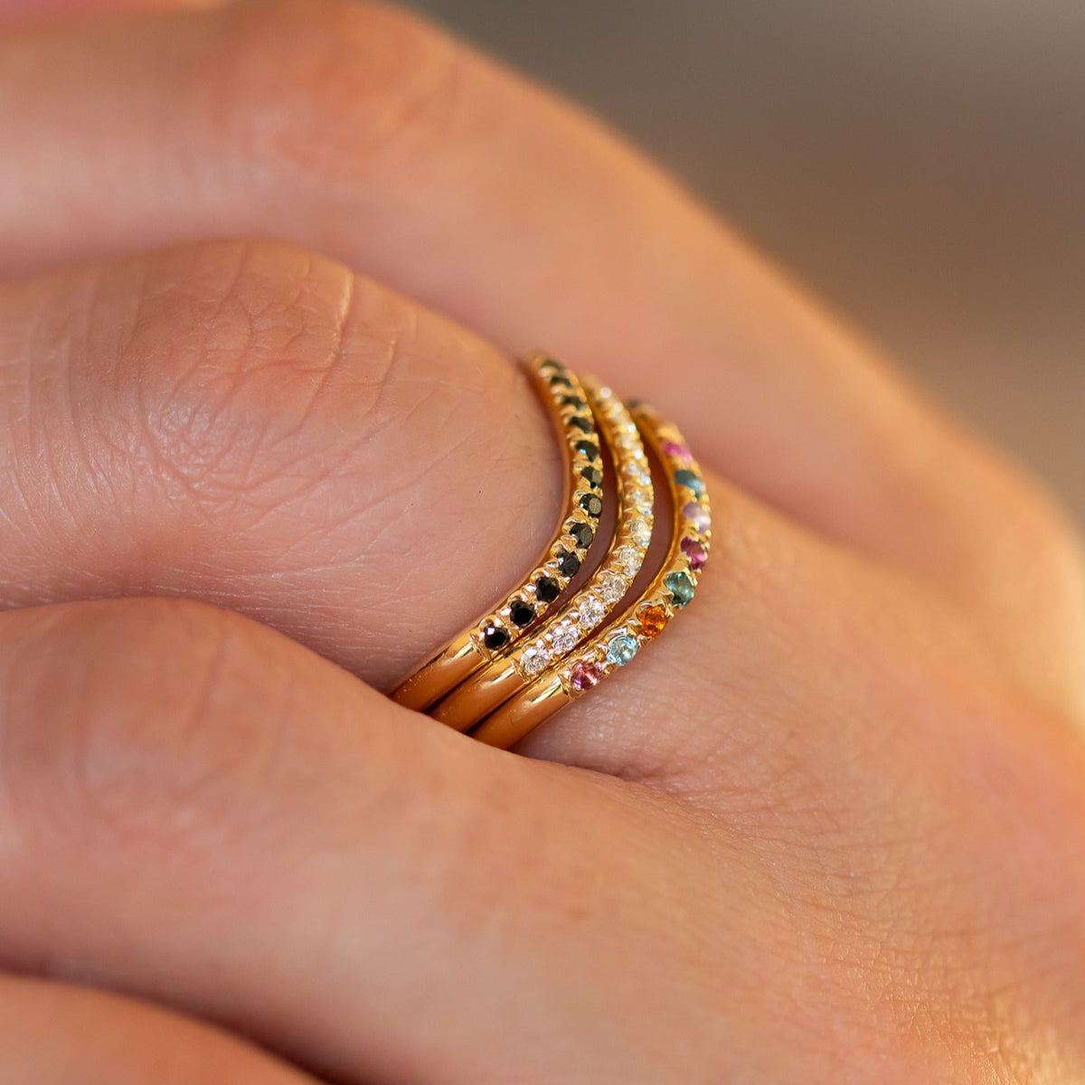 Wave curved Diamond wedding band in 14k gold