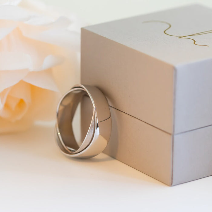 Mobius infinity wide wedding ring band in 14k or 18k gold