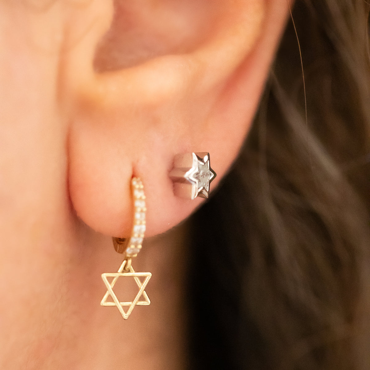 Star of David Diamond Cut Stud Earrings ©