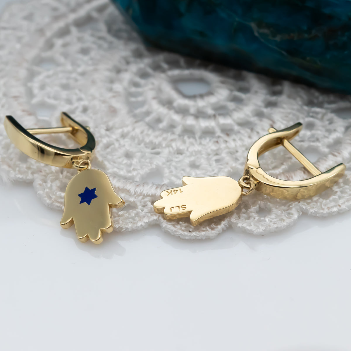 Blue Star of David Hamsa Earrings | Heritage Collection