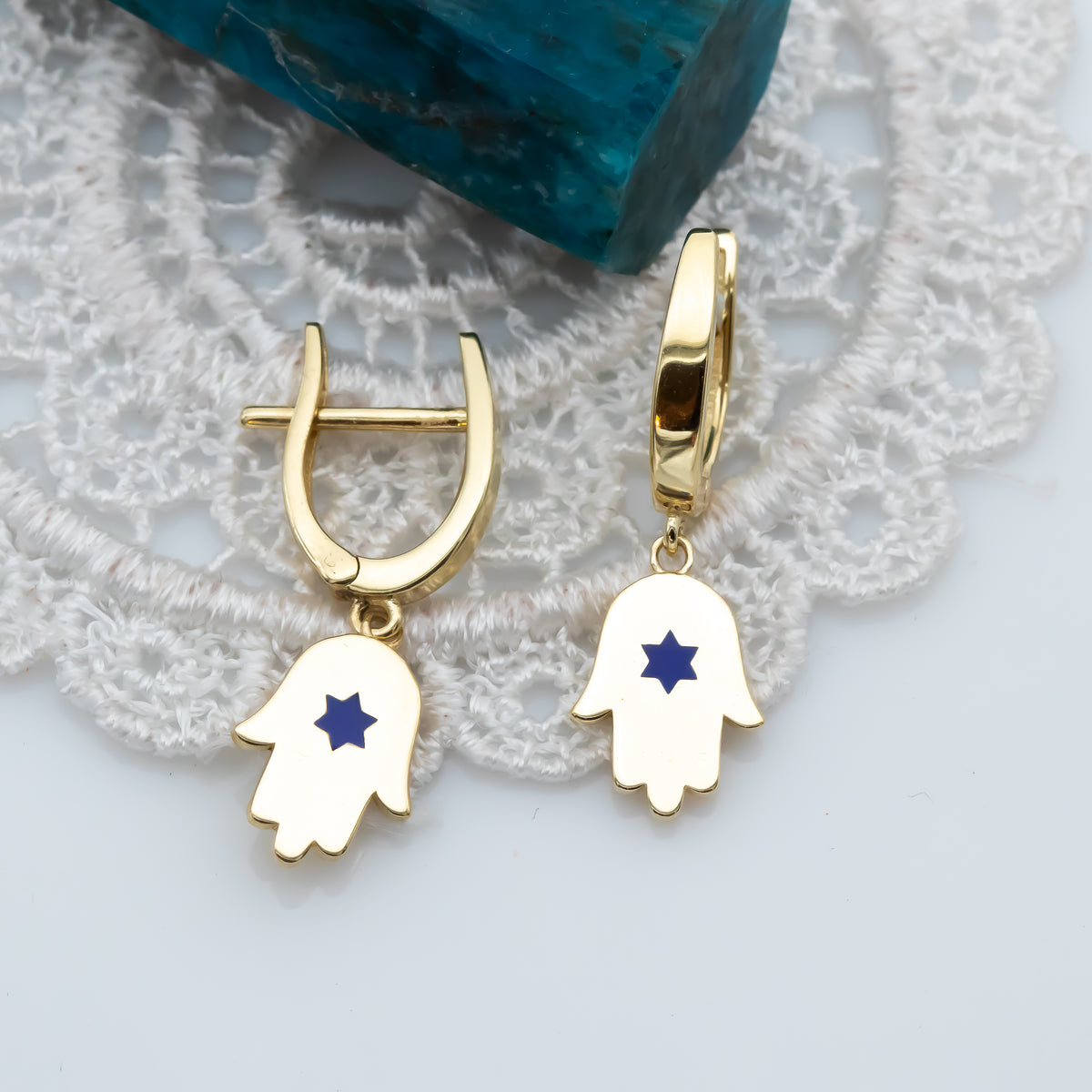 Blue Star of David Hamsa Earrings | Heritage Collection