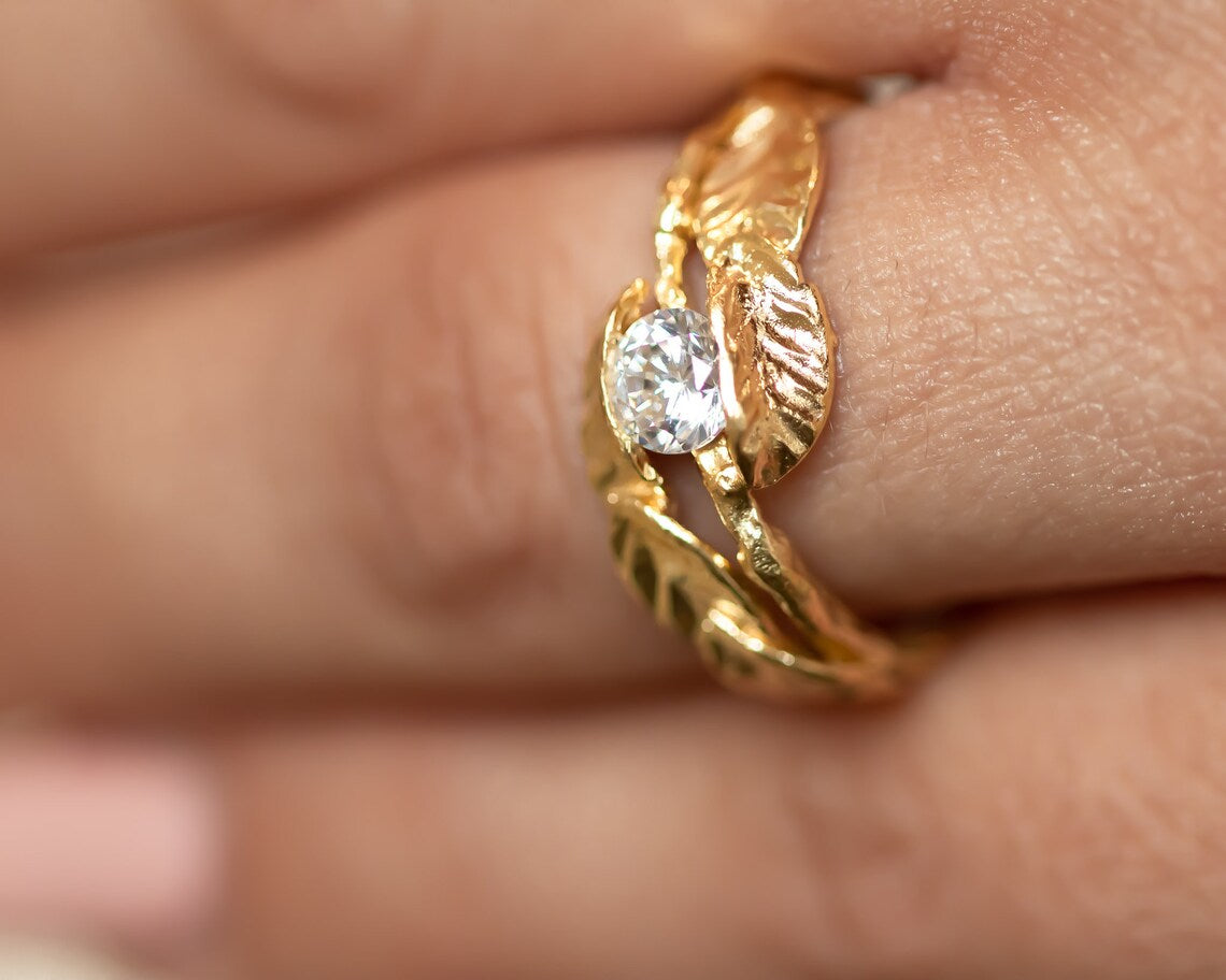 Leaf and Twig Diamond Engagement Ring