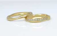 Bridal Set Rings, Sculpted Wedding Set, Rough Gold Weeding Ring Set, 14k Gold Diamond Engagement Wedding Ring Set, Diamond Wedding Ring Set