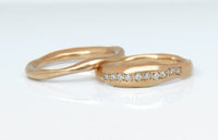 Bridal Set Rings, Sculpted Wedding Set, Rough Gold Weeding Ring Set, 14k Gold Diamond Engagement Wedding Ring Set, Diamond Wedding Ring Set