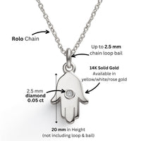 Hamsa Necklace, 14K Gold Hamsa Pendant with Diamond, Lucky Charm Necklace, Hand Protection Necklace, Hamsa Israel, Israeli Jewelry