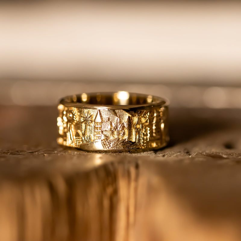 Home Ring, 14k Gold Ring with engarving, Jerusalem Ring, Unique Wedding Band