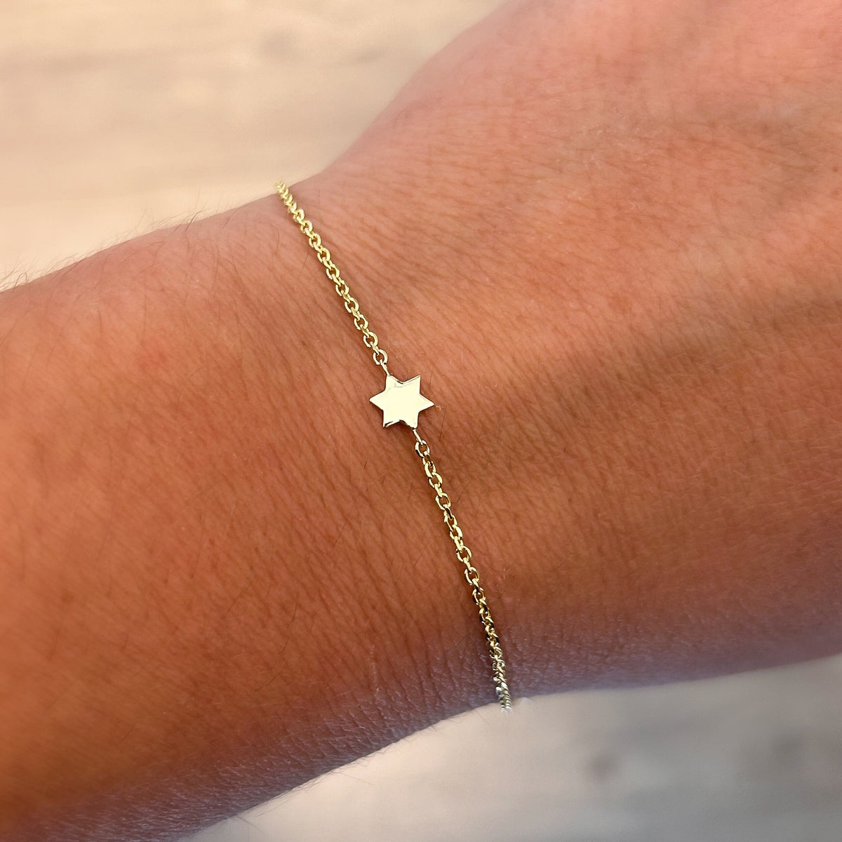 Magen David Gold Bracelet, Magen David Charm Bracelet, 14k Solid Gold Chain Bracelet with Star of David Charm