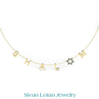 SHALOM Necklace, Letter Necklace with Magen David, 14K Gold Letter Necklace, Israeli Necklace, Star of David Shalom peace Neckalce