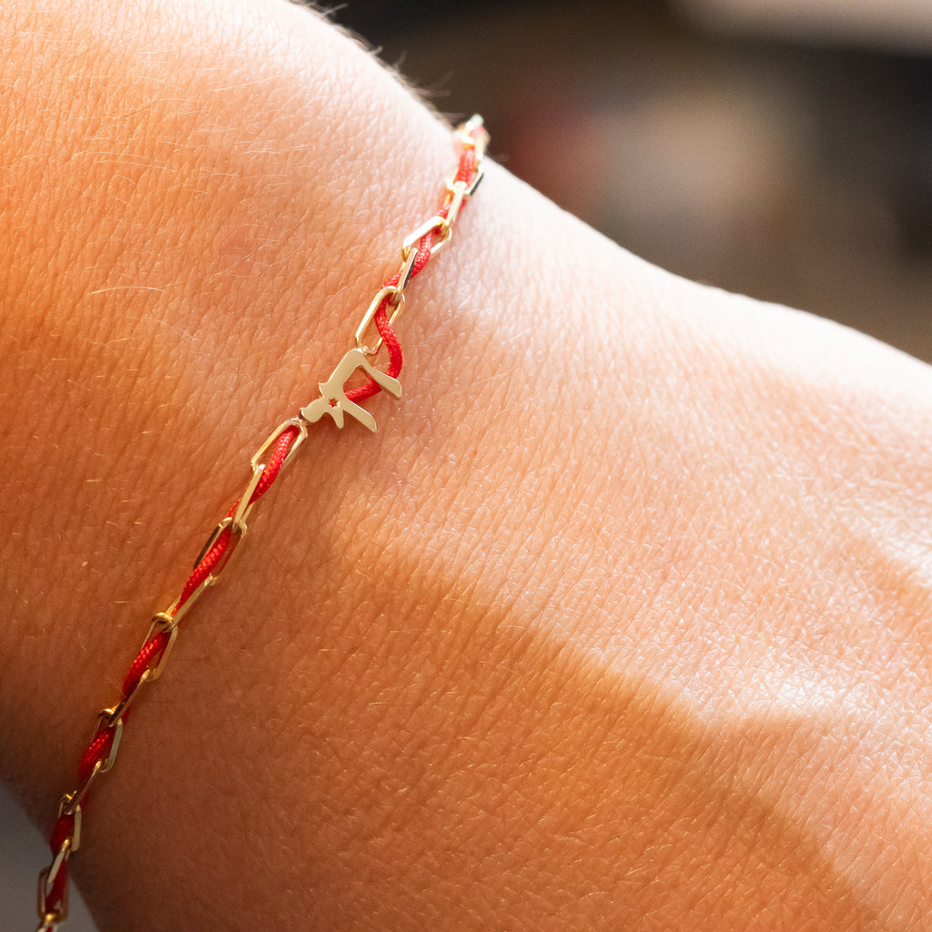 BLESSED - 14K Gold Bracelet with Chai Charm and Red String - Blessed by the Rabbi