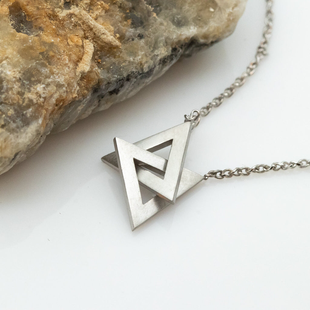 Triangles Pendant Necklace 14K Gold Intertwined Triangles Necklace, Unique Star Of David, Magen David Unisex Necklace, Personalized Necklace