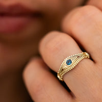 Evil Eye Diamond Sapphire Necklace, 14k Gold Evil Eye Diamond Necklace Charm, Evil Eye Diamond Pendant Necklace