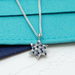 Blue Star of David, Pave Star of David Necklace, Blue Sapphire Topaz Diamonds Unique Star of David Jewish Star 14K Gold Magen David Jewelry