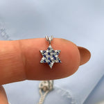 Blue Star of David, Pave Star of David Necklace, Blue Sapphire Topaz Diamonds Unique Star of David Jewish Star 14K Gold Magen David Jewelry