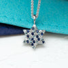 Blue Star of David, Pave Star of David Necklace, Blue Sapphire Topaz Diamonds Unique Star of David Jewish Star 14K Gold Magen David Jewelry