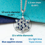 Blue Star of David, Pave Star of David Necklace, Blue Sapphire Topaz Diamonds Unique Star of David Jewish Star 14K Gold Magen David Jewelry