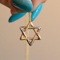 Magen David Pendant Necklace, 14K Gold Rounded Star of David Necklace, Jewish Star Of David, Two-tone Star of David, Magen David Jewelry