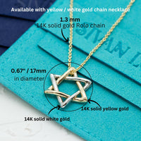 Magen David Pendant Necklace, 14K Gold Rounded Star of David Necklace, Jewish Star Of David, Two-tone Star of David, Magen David Jewelry